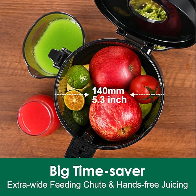 Fretta Cold Press Juicer, Juicer Machines Vegetable and Fruits,Masticating Juicer with 5.3'' Large Feed Chute fit Whole Fruits,Healthy BPA-free, 250W Powerful, Perfect for Christmas gifts