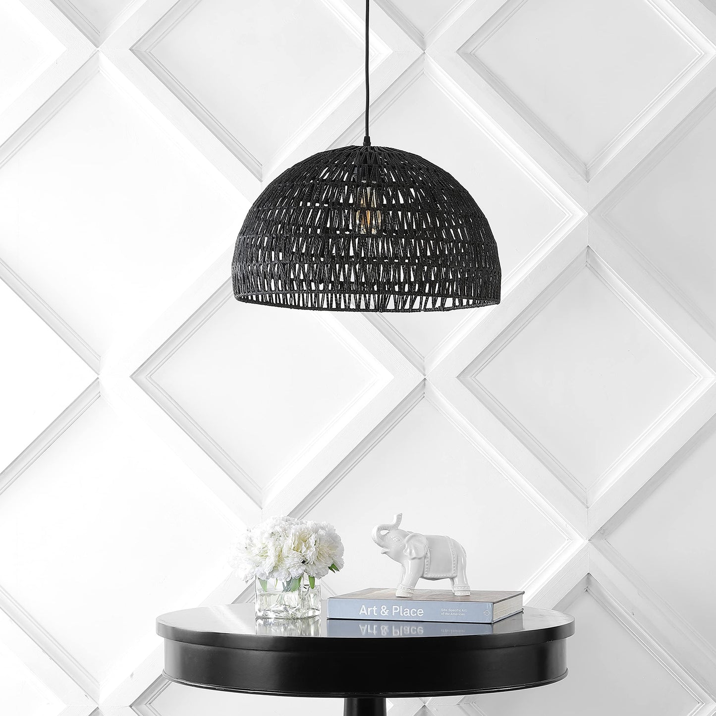 Jonathan Y Campana 20 1-Light Led Pendant, Black Woven Rattan/Iron For Dining Room, Kitchen, Living Room - Model Jyl6504C