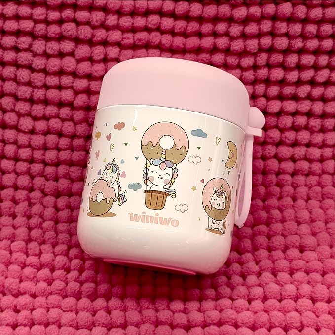 12oz Insulated Food Jar for Kids, Easy Carry, Wide Mouth, Thermos for Hot Food, Soup, Salad, Sandwich, School Lunches (Pink-Unicorn)