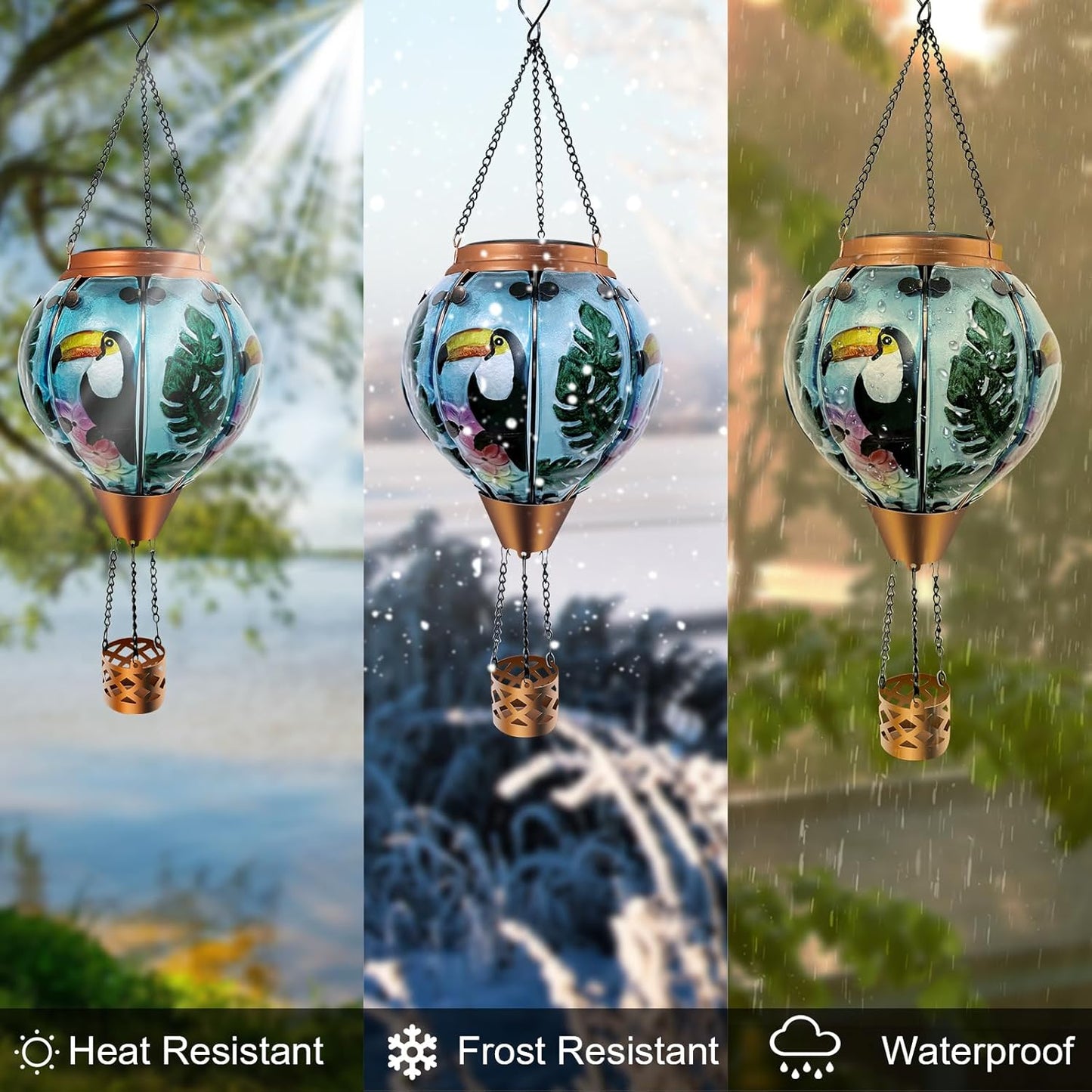 Hot Air Balloon Solar Lantern with Flickering Flame Outdoor Waterproof Decorative Hanging Light for Garden,PatioYard,Party and Christmas Decoration