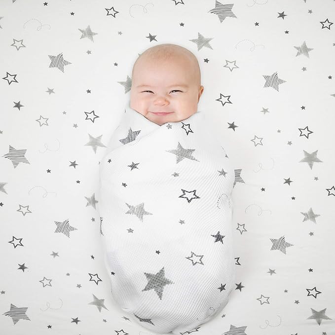 American Baby Company 100% Natural Cotton Fitted Cradle/Bassinet Sheet 36" x 18" - Soft, Breathable & Hypoallergenic Bed Sheet, Super Stars, Neutral for Boys & Girls
