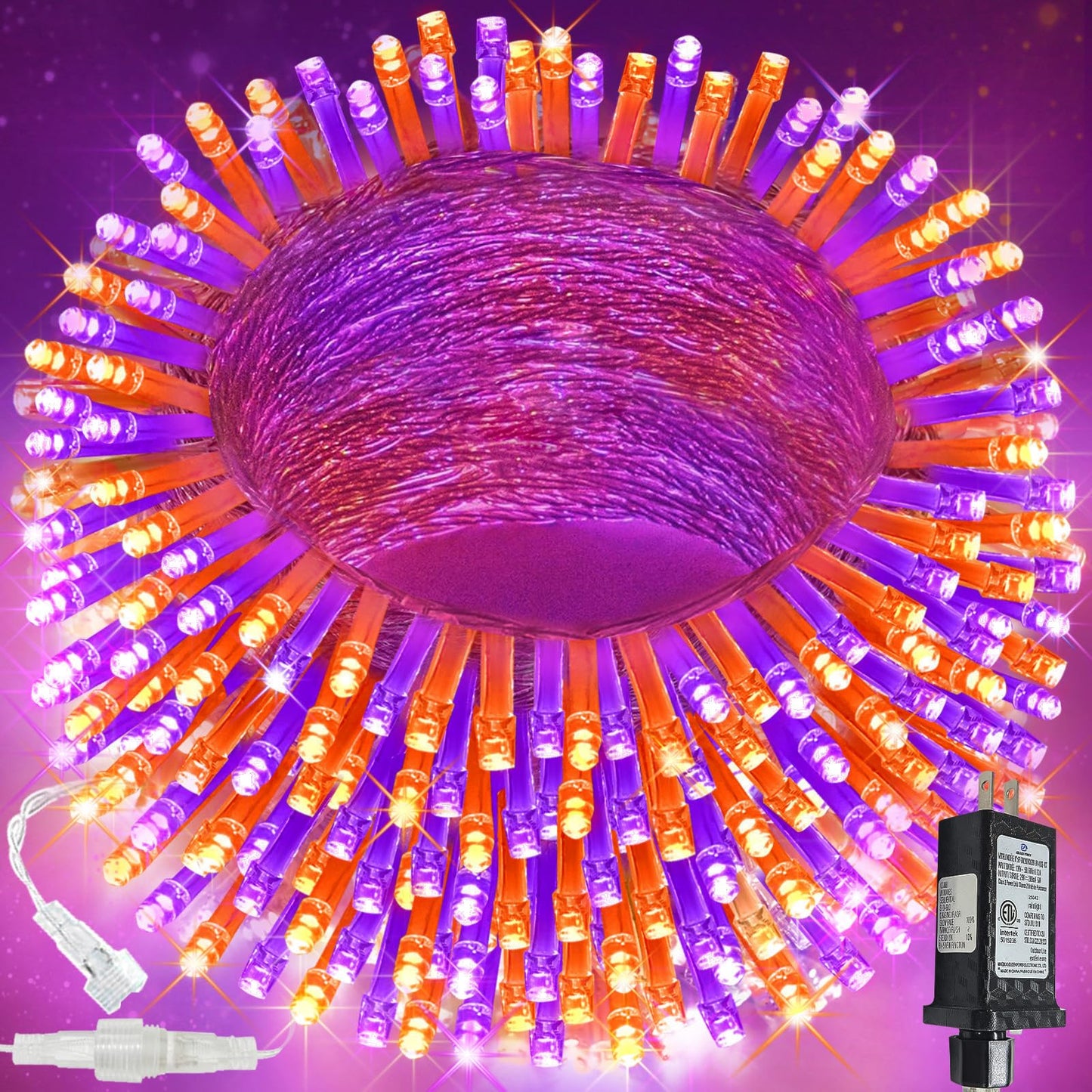 SANJICHA Halloween String Lights 200 LED, 66FT Waterproof, Orange and Purple, 13 Modes, Clear Wire, Model MLS-D29V6WUC-O