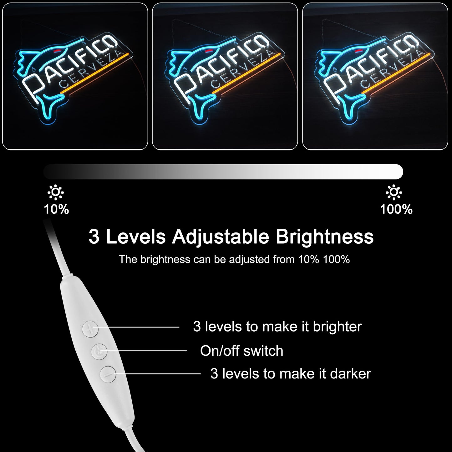 Yooyneon Pacific Neon Sign Beer Bar Cerveza Swordfish Art Man Cave Neon Light with Dimmable Switch LED Neon Signs for Bedroom Home Room Wall Artwork Decor