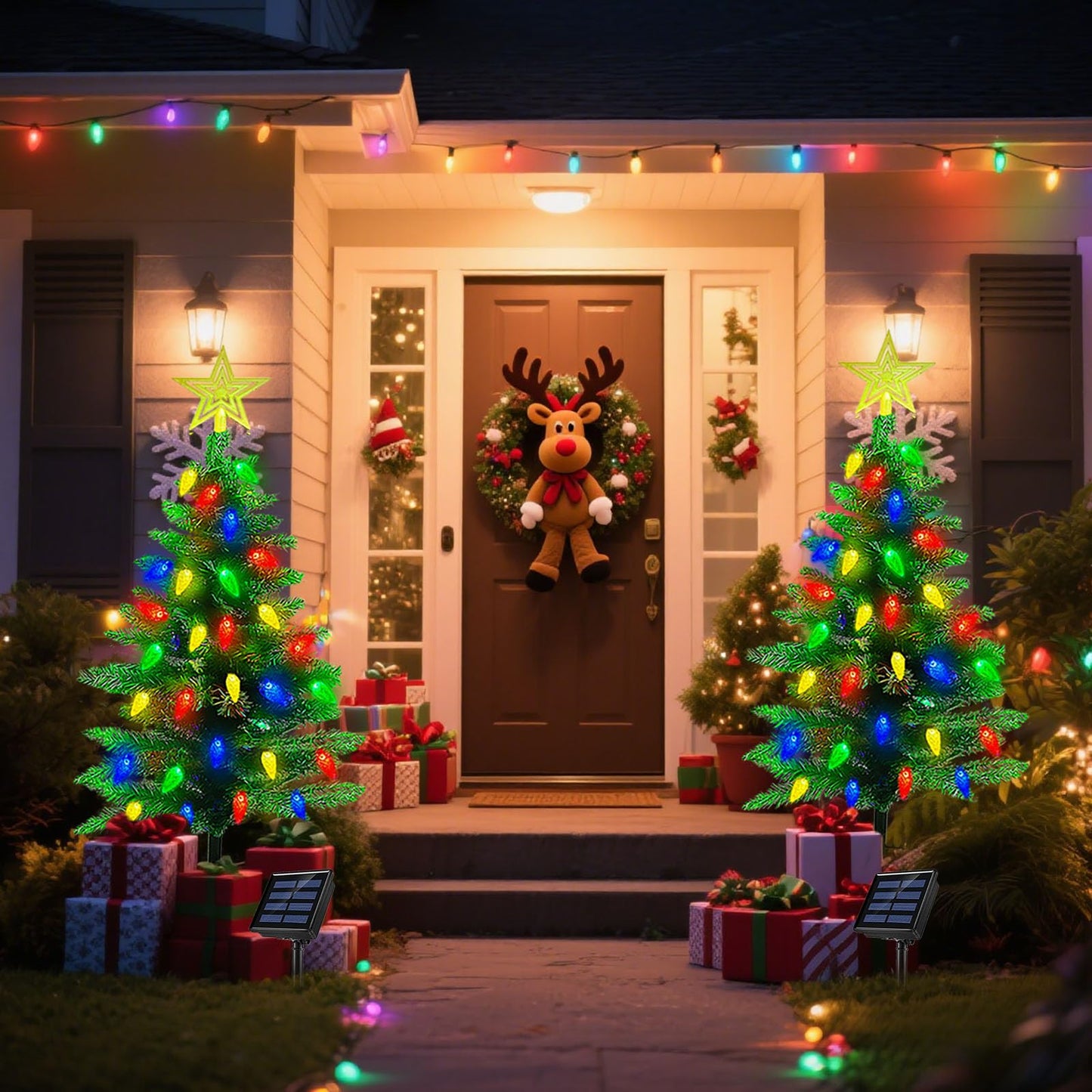 Ohwewant 2-Pack Solar Christmas Tree Lights, 3.6Ft, 100 Led, 8 Modes, Waterproof, Green Tree Decorations For Yard And Porch