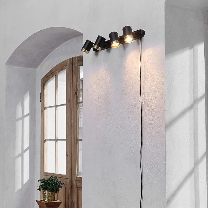 Globe Electric 64000047 4-Light Complete Track Lighting Kit with Pivoting Track Heads, Matte Black, Plug-in, Ceiling Light, Kitchen Light, GU10 Socket, LED Bulb Compatible