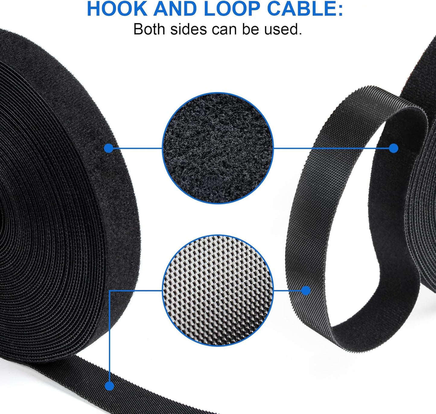 OneLeaf 2 Pack Fastening Cable Management Roll, Free Cutting Cable Straps, Double-Sided Hook and Loop Cable Ties Roll, Multi-Purpose Wire Management Tape for Home and Office
