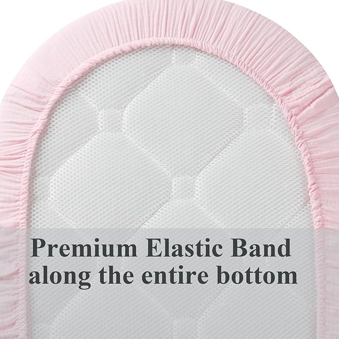 Muslin Bassinet Sheet Compatible with UPPAbaby Bassinet, 2 Pack Cotton Stylish Boho Fitted Bassinet Sheets for Baby Grey & Pink