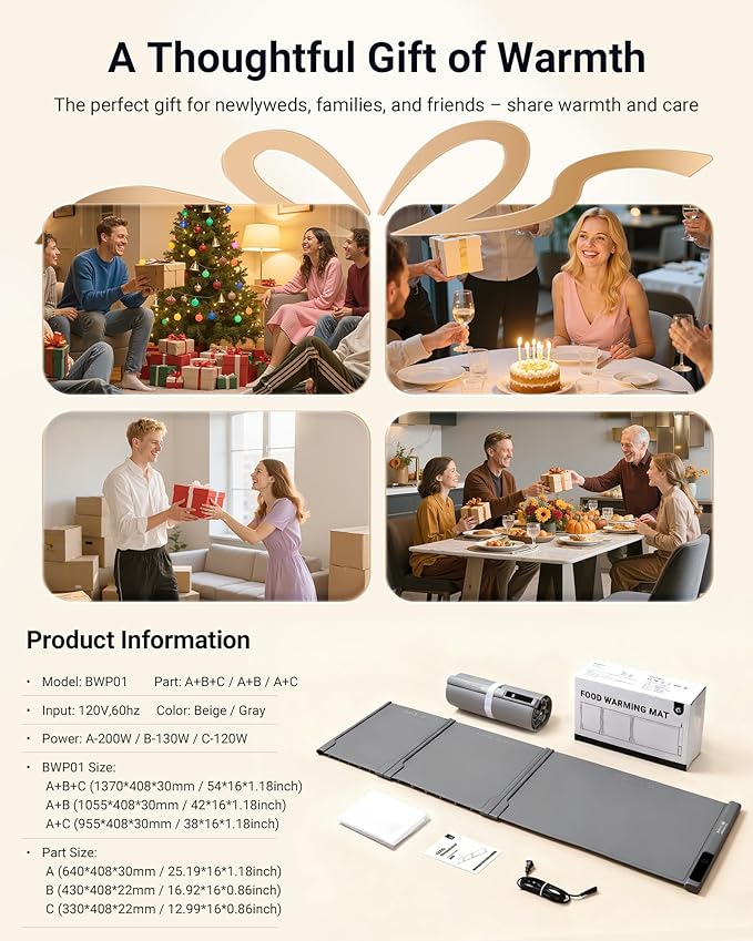 54"x16" Warming Mat for Food Extra Large, Extendable Food Warming Mat, Electric Warming Tray for Buffets Party with 7 Adjustable Temperature, 6 Timer, Silicone Food Warmer for Parties Home Countertop