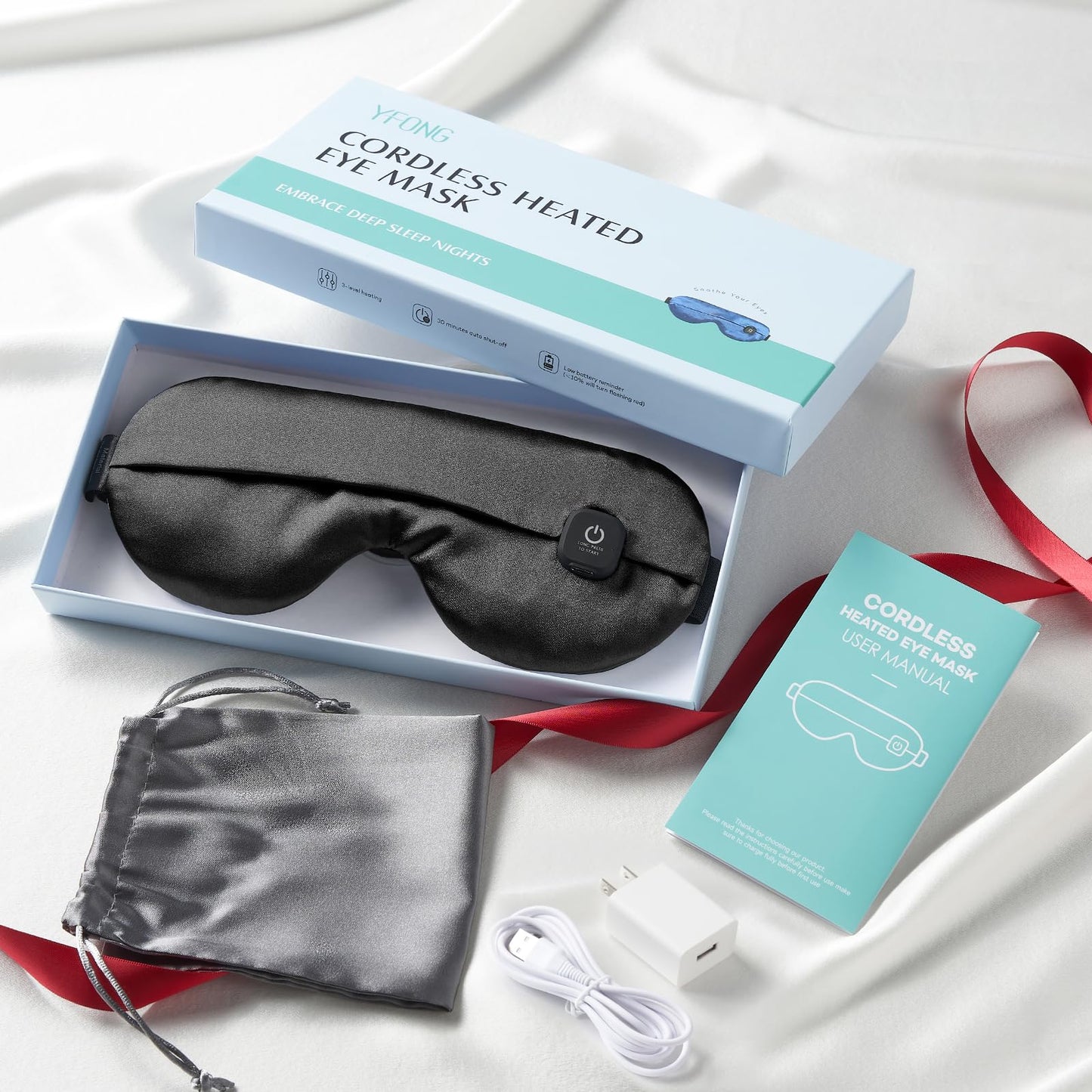 YFONG Cordless Heated Eye Mask for Dry Eyes, Warm Eye Compress for Stye, Blepharitis, Chalazion, MGD, Washable Heating Eye Mask for Sleeping, Travel, Office Nap, Perfect Light Blocking (Black)