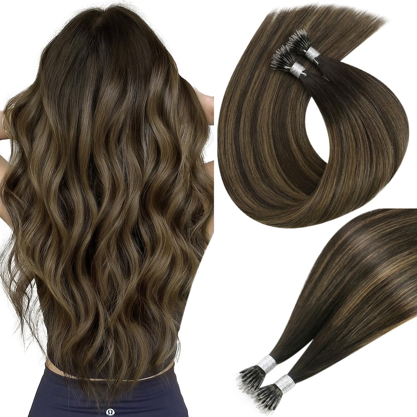 Easyouth Nano Ring Hair Extensions Balayage Nano Bead Hair Extensions Balayage Dark Brown Mix Brown Nano Tip Hair Extension Real