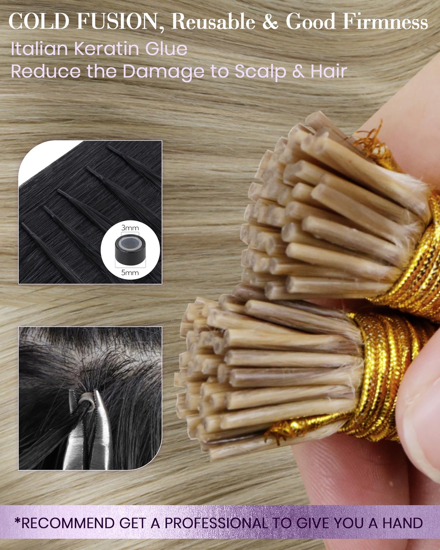 LaaVoo Itip Human Hair Extensions Blonde I Tip Hair Extensions Human Hair Light Blonde Highlights Golden Blonde Itip Extensions