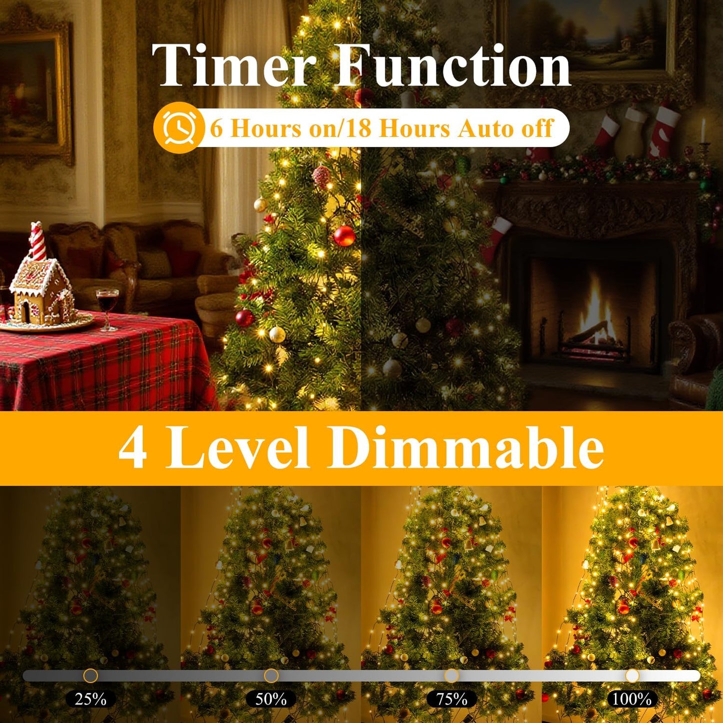 Btfarm Christmas Tree Lights With Remote  5Ft 300 Led Usb Plug In Fairy Xmas Lights For 4-6Ft Tree  Dimmable Timer Waterproof Cascading Twinkle String Light 8 Modes For Indoor Outdoor Decor Warm White