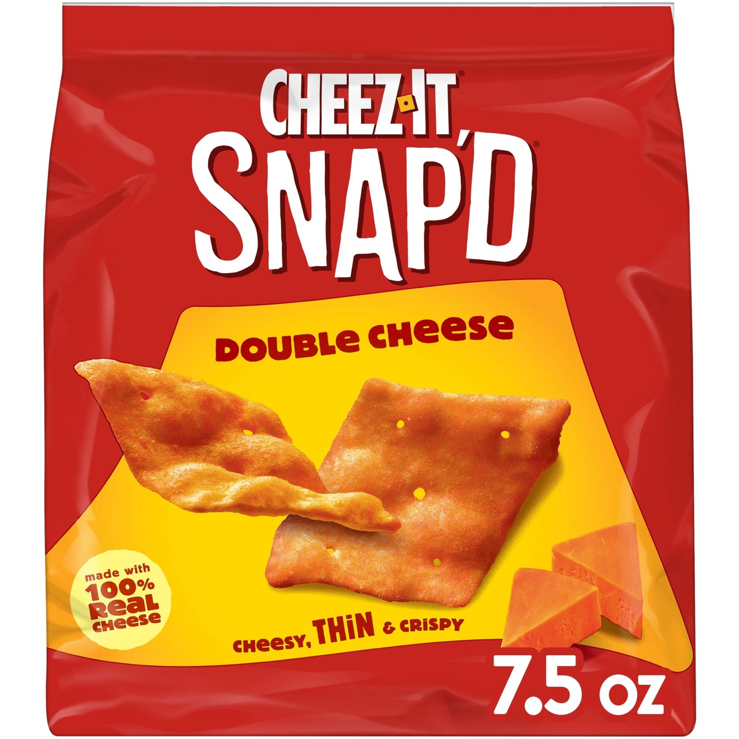 Cheez-It Snapd Cheese Cracker Chips, Thin Crisps, Lunch Snacks, Double Cheese, 7.5oz Bag (1 Bag)
