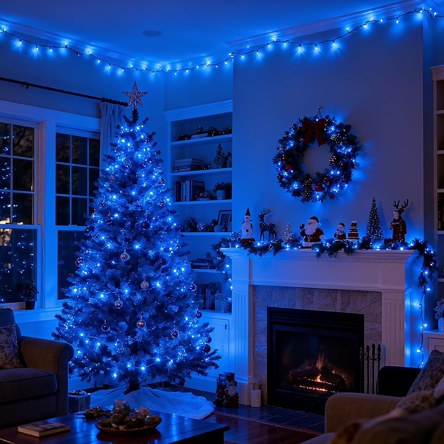 Vtechology 500 Led Blue Christmas Tree Light Plug In Connectable 170Ft String Lights With 8Modes Ul Certified Outdoor Indoor For Halloween Holiday Bedroom Party Decor