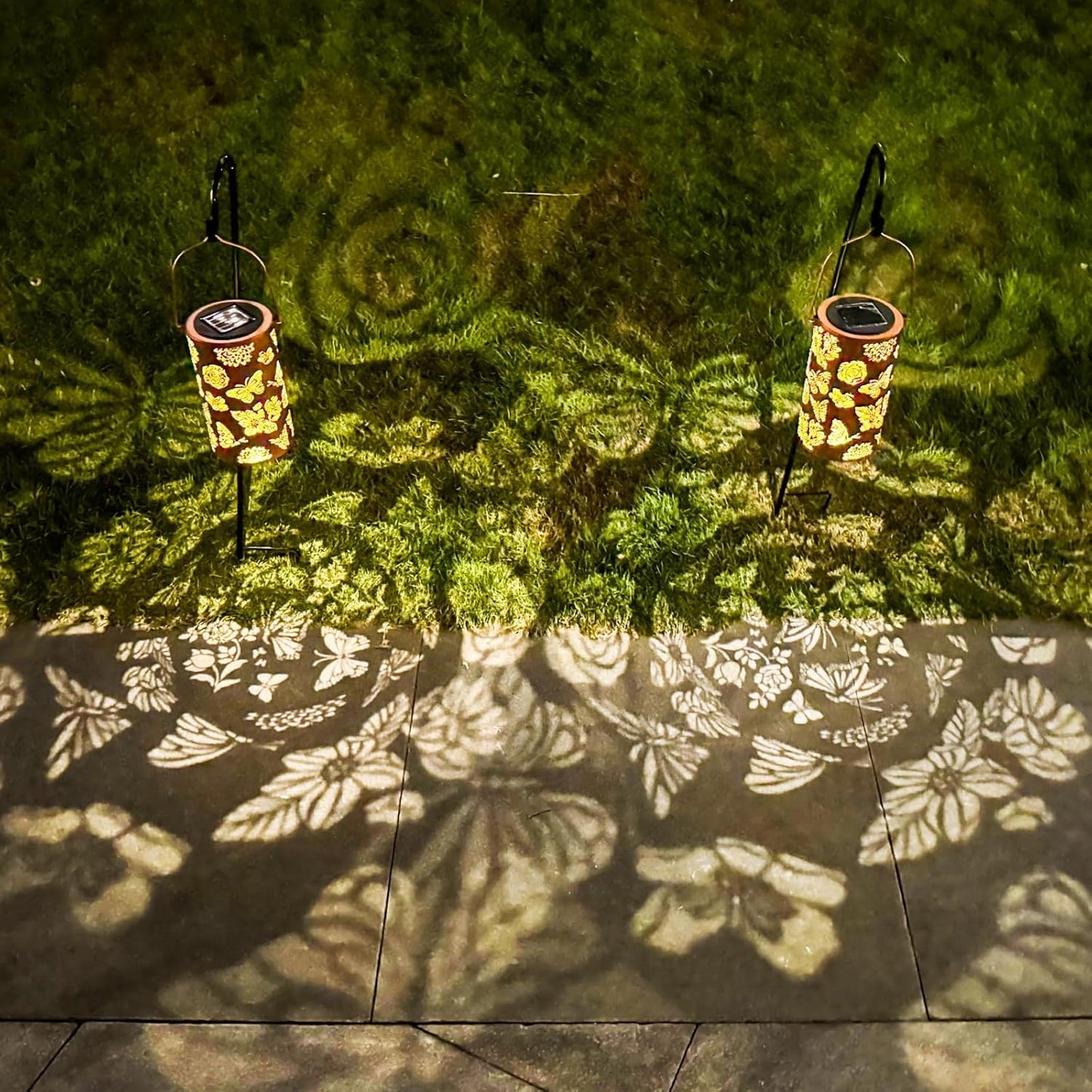4 Pack Solar Lanterns Outdoor Waterproof Butterfly Birthday Gifts for Women Mom Grandma Garden Decor Flower Metal Hanging LED Decorative Light for Patio Yard Lawn Backyard Front Porch Gardening Gifts