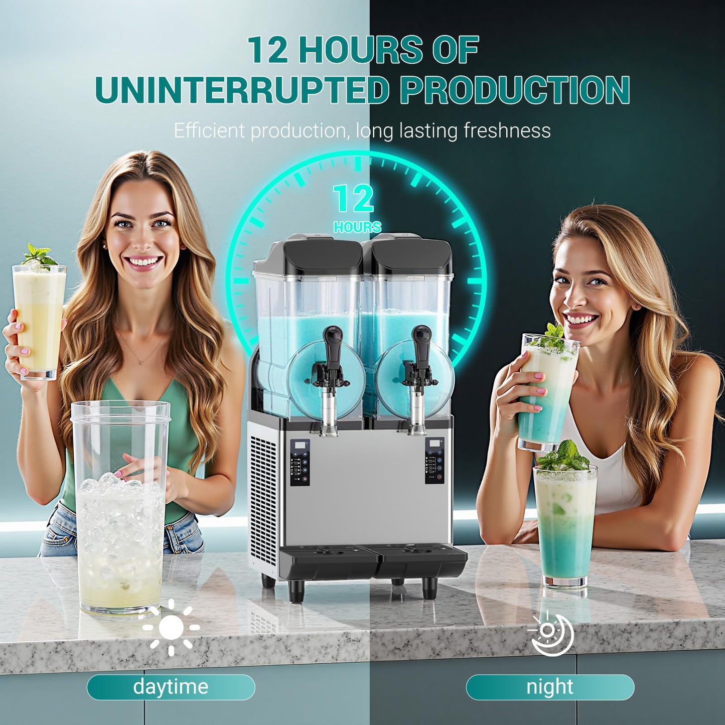 Mirfee 8 Gal Commercial Slushy Machine with LED Light, 15-45 Minutes to Make，Commercial Frozen Drink Machine with 5 Preset Programs, 110V Margarita Slushie Maker, for Wine Cocktails, Daiquiri Juice