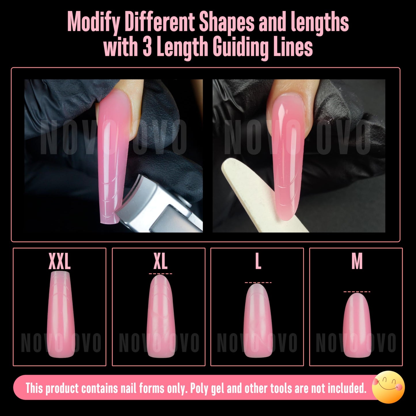 NOVO OVO Tapered Square (Sculpted) Nail Dual Forms for Poly Gel Extension with Guiding Line Inside, XL XXL Reusable Full Cover A
