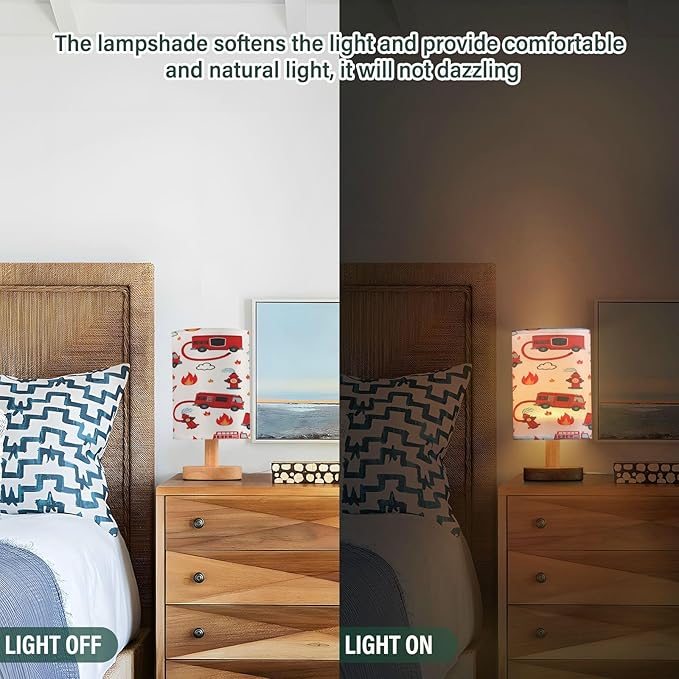 Firefighter Fire Truck Table Lamp for Bedroom Bedside Lamp Desk Lamps Cylinder Nightstand Lamp for Living Room Office Decor