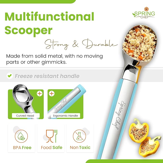 Spring Chef Heavy Duty Metal Ice Cream Scoop - Dishwasher Safe Ice Cream Scooper, Commercial Icecream Scoop Spade, Professional Kitchen Tool for Gelato, Melon, Sundae, Cookie Spoon - Aqua Sky
