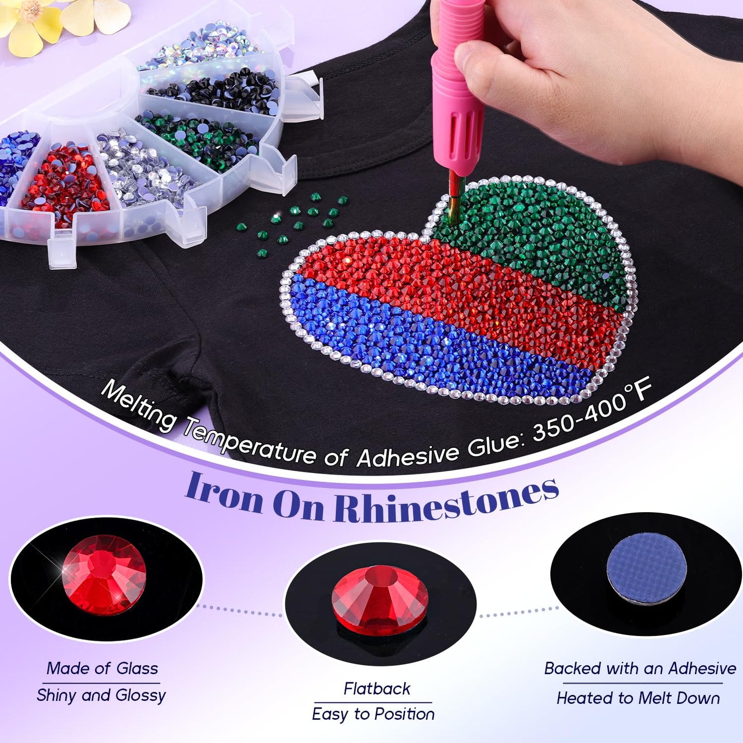 6000Pcs Hotfix Rhinestones for Clothing, Siam SS12 Iron On Flatback Glass Gems, Bedazzler Crystals Rhinestones for Crafting Clot