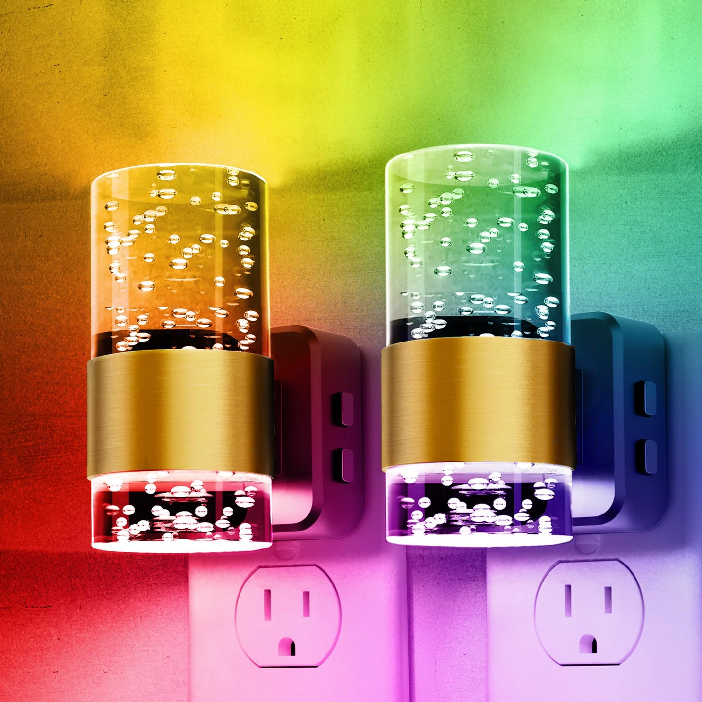 L LOHAS LED Night Lights, Color Changing, Dusk to Dawn Sensor, Adjustable Brightness, 2 Pack, Gold Ring-RGB