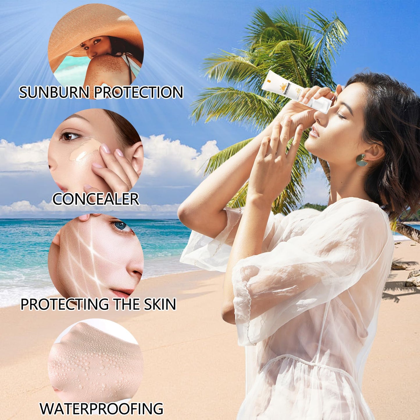 2Psc Tinted Sunscreen for Face SPF 50, Universal Tinted Moisturizer SPF50 PA+++, Protector Solar Con Color, Hydrating Sun Essenc