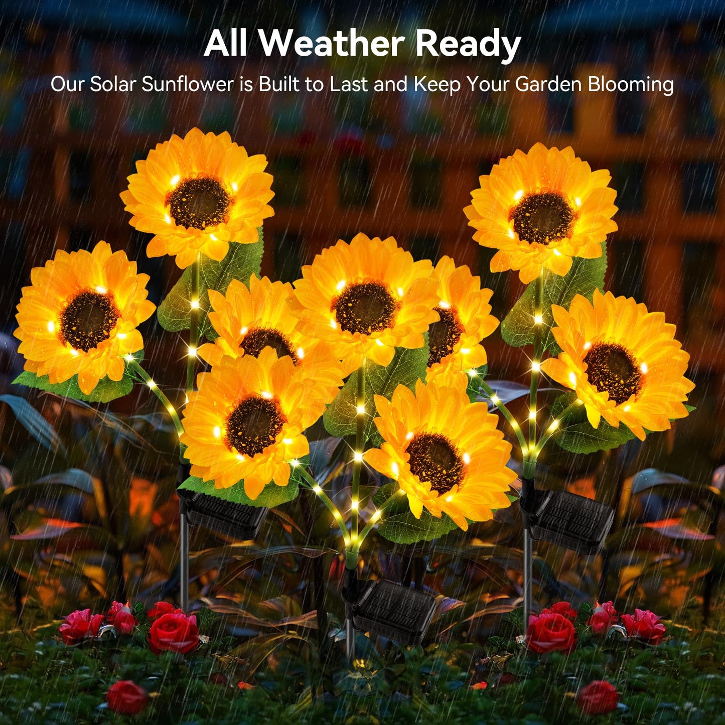 KOOPER Solar Lights Outdoor Decor - Upgraded 3 Pack Solar Garden Lights with 9 Sunflower Lights, Waterproof Solar Outdoor Lights Auto ON/Off Solar Decorative Lights for Garden, Patio, Yard