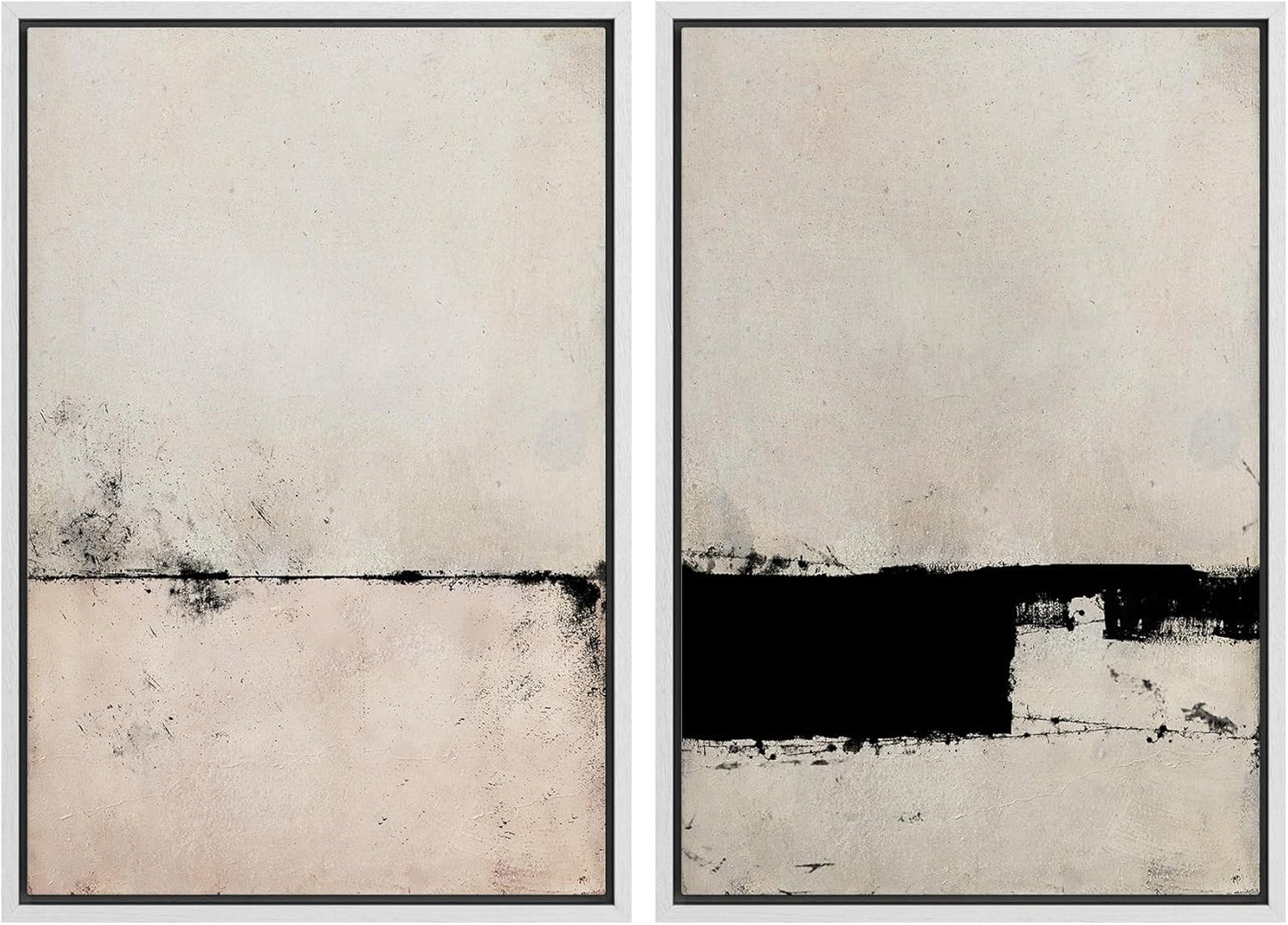 SIGNWIN Framed Canvas Print Wall Art Set Pastel Industrial Grunge Landscape Abstract Shapes Illustrations Minimal Decorative Nordic Relax/Zen for Living Room, Bedroom, Office - 24"x36"x2 White