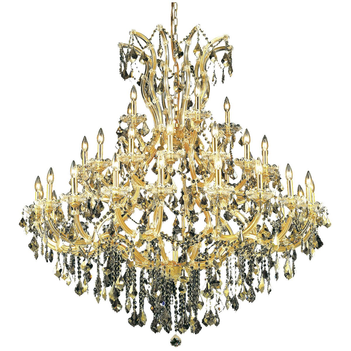 Elegant Lighting Royal Cut 41-Light Crystal Chandelier, Gold Finish, Smoky Golden Teak Crystals, Model 2800G52G-Gt/Rc