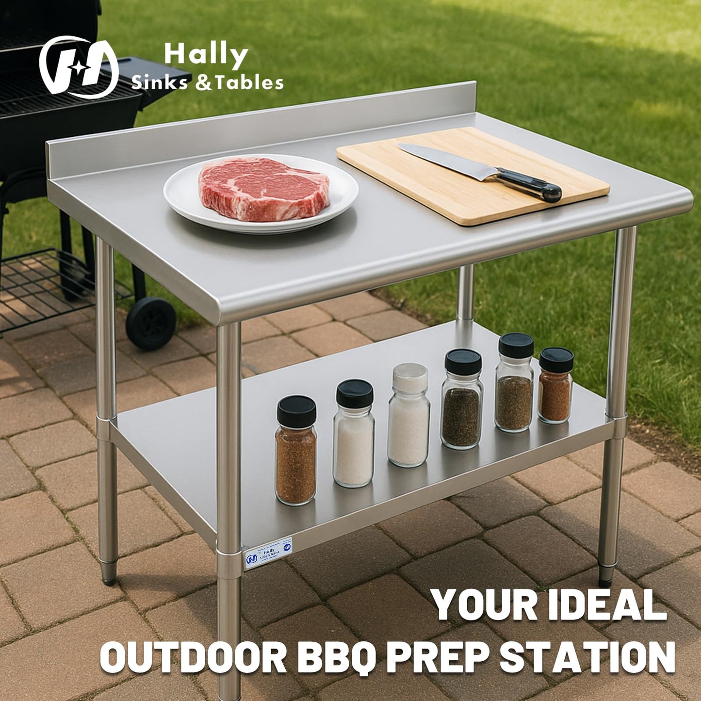 Hally Sinks & Tables H Stainless Steel Table for Prep & Work 24 x 60 Inches, NSF Commercial Heavy Duty Table with Undershelf and Backsplash for Restaurant, Home and Hotel