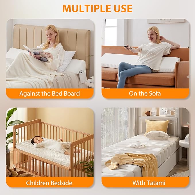 King Bed Wedge Pillow for Headboard, Bed Gap Filler, Mattress Gap Filler King, Fill The Gap (0-7") Between Headboard and Mattress (White, 76"x10"x6")