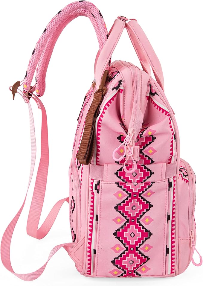 Montana West Wrangler Diaper Bag Backpack Aztec Travel Backpack Purses Western Multi-Function Baby Bags for Mom with Waterproof Insulated Pockets