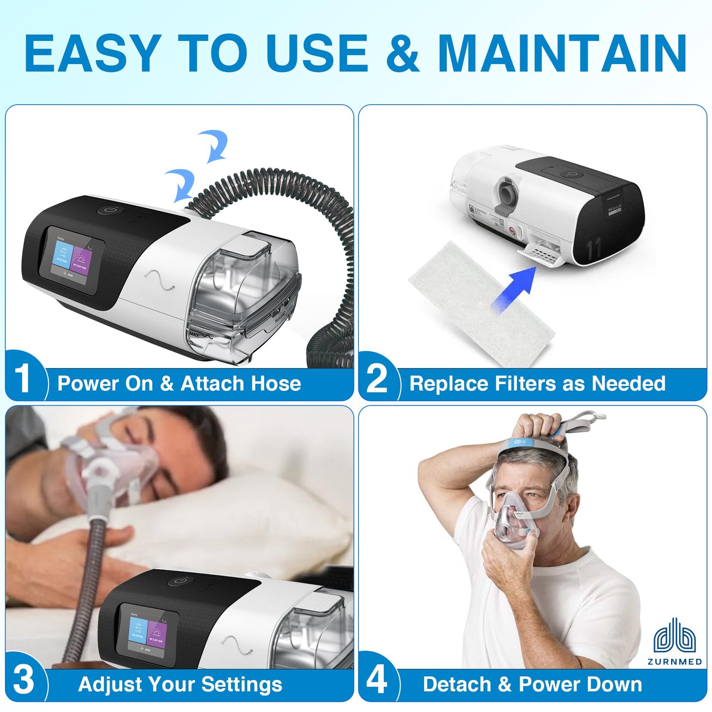 ZURNMED® Climate-Line Air Hose for AirSense 11 & AirCurve 11 (6.5 ft / 2 m) – Includes 12 Replacement Filters – Flexible, Leak-Free CPAP Tubing for Restful Sleep (S11 Models Only)