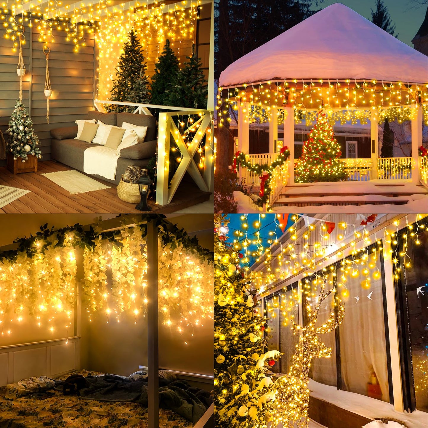 KNONEW Outdoor Decorative String Lights 400 LED 33FT Warm White Curtain Fairy Lights with 8 Modes for Christmas Weddings