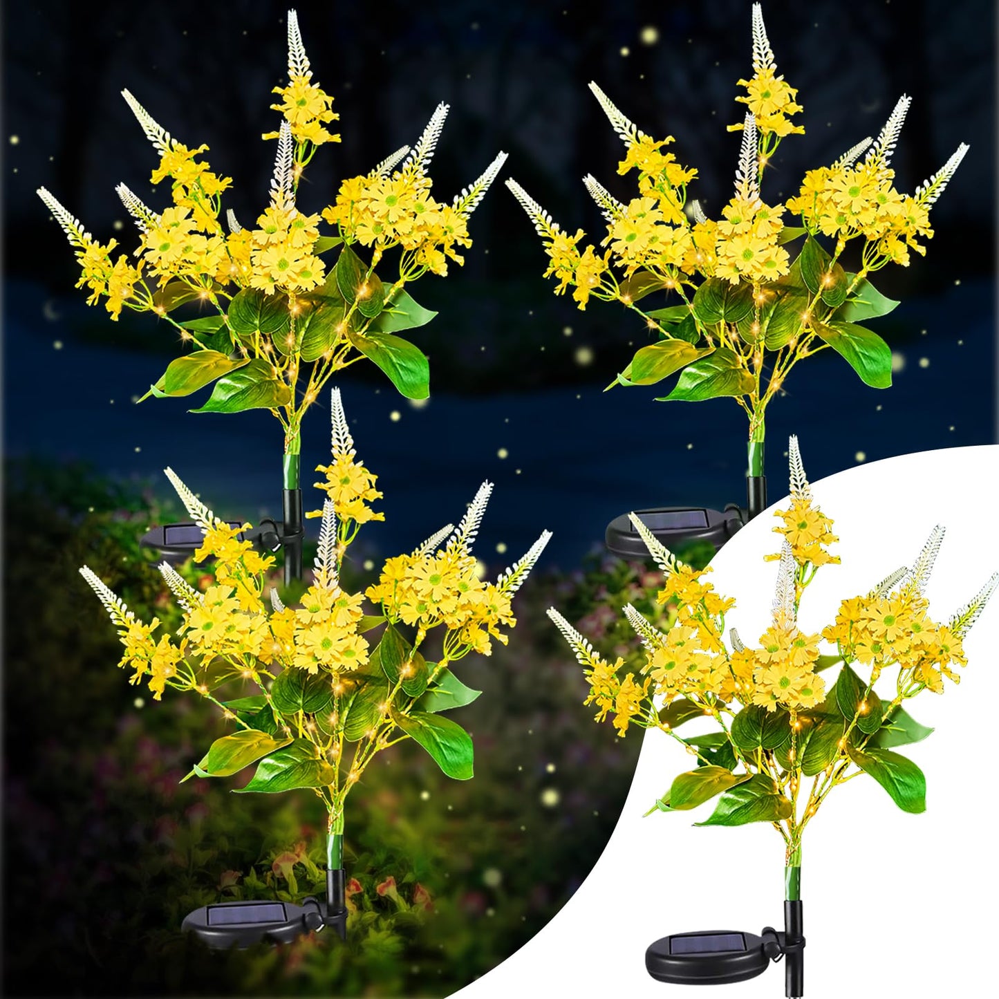 Neporal Solar Flowers - Outdoor Waterproof Decorative Garden Lights, 8-Stem, 2 Lighting Modes, Yellow
