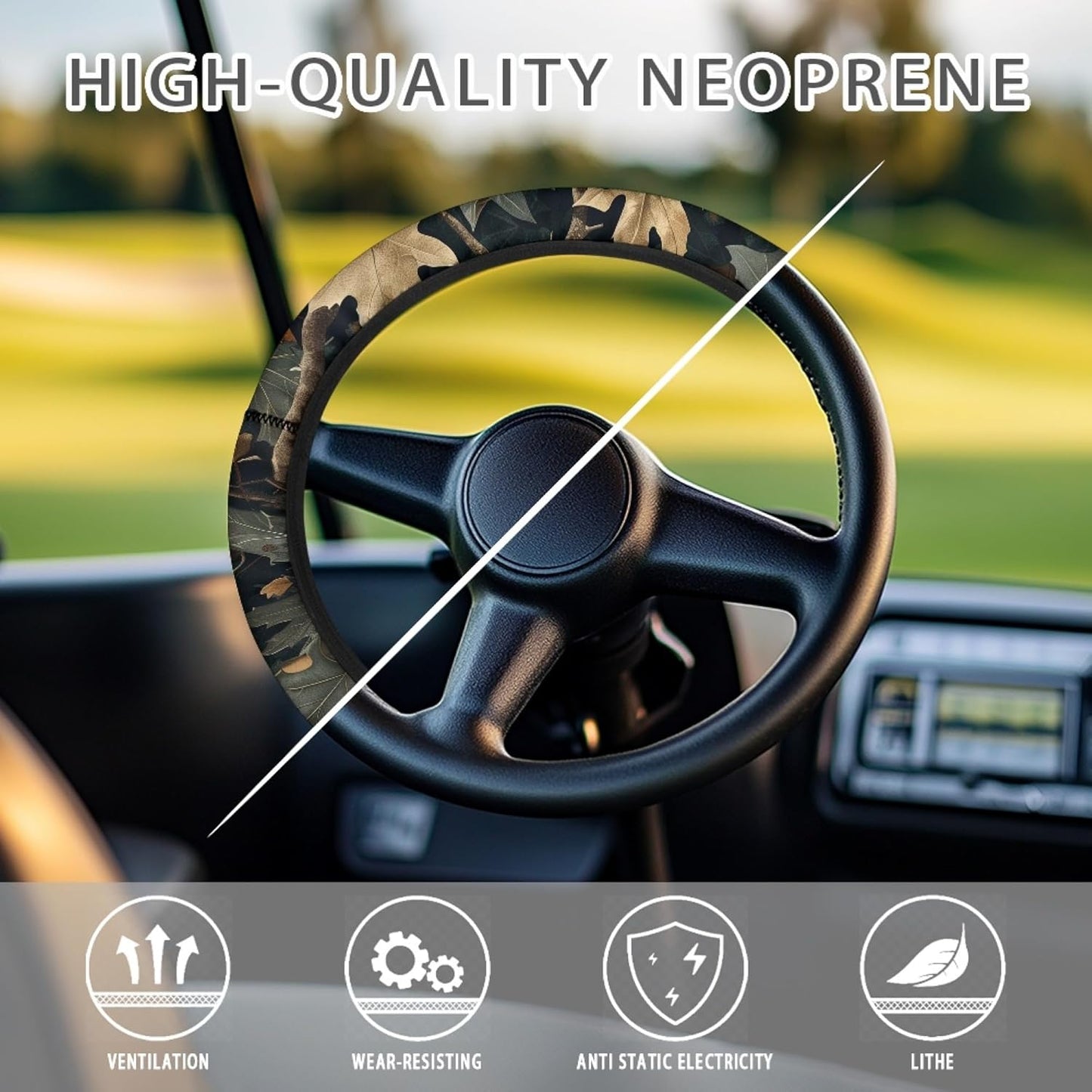 Camo Hunting Golf Cart Steering Wheel Cover 13 Inch - 14 Inch Golf Cart Steering Wheel Covers Camo Oak Hunting Wood Sun Shade Cover Protector Golf Cart Accessories
