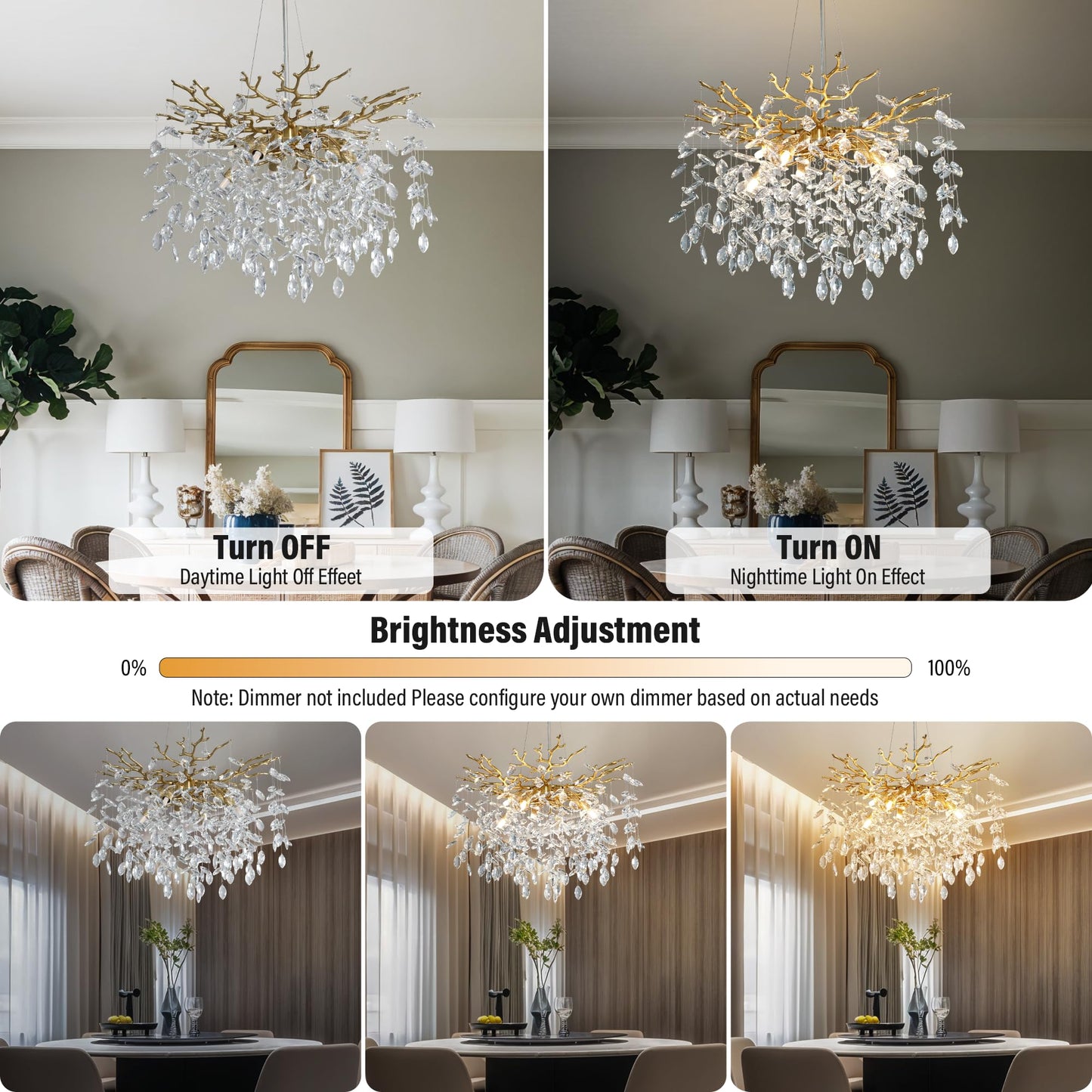 Yuyi 23.6 Modern Gold Tree Branch Crystal Chandelier  8-Light Round Raindrop Pendant Lighting For Dining Room Living Room Bedroom Kitchen Foyer Entryway  stylish K9 Crystal Statement Light Fixture