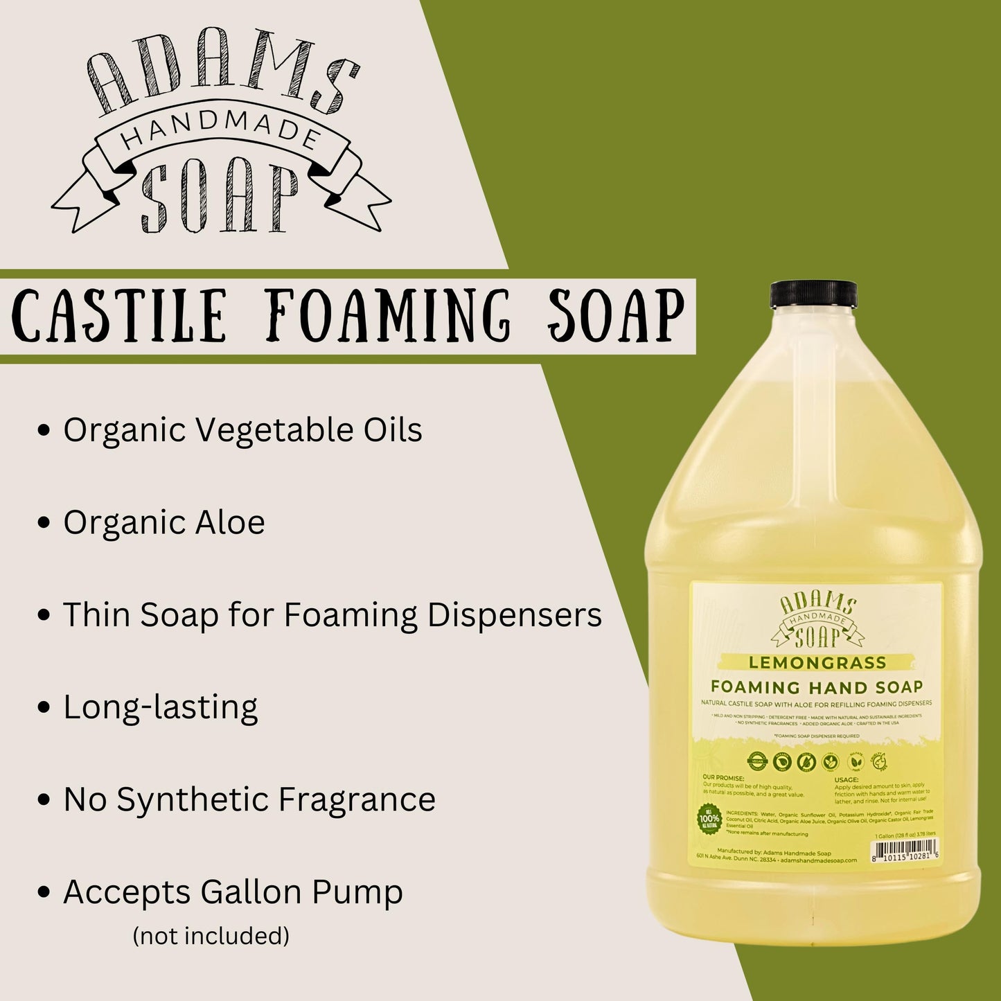 Adams Handmade Soap Liquid Foaming Soap 1 Gal - Lemongrass