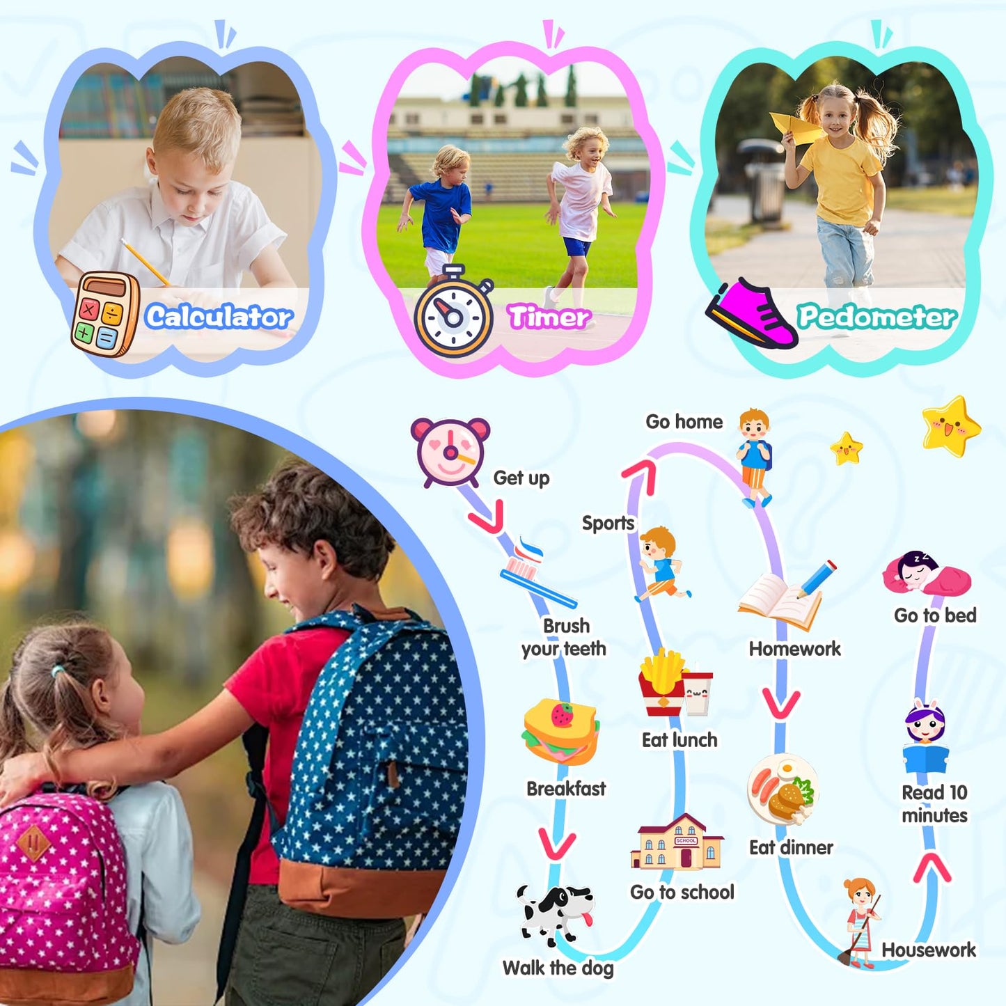 Xipax Smart Watch For Kids Suitable For Boys And Girls 4-12 Years With 19 Games Camera Video Music Alarm Clock Audiobook Learn C