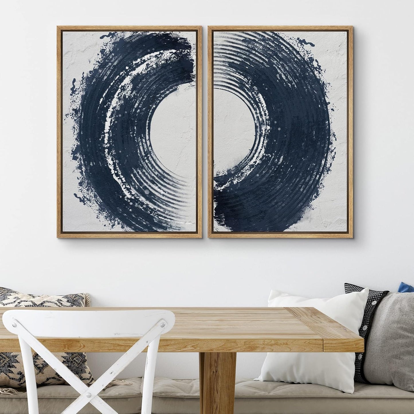 SIGNWIN Framed Canvas Print Wall Art Set Black Gray Pastel Paint Stroke Spiral Ring Abstract Shapes Illustrations Modern Minimal Decorative for Living Room, Bedroom, Office - 16"x24"x2 Natural