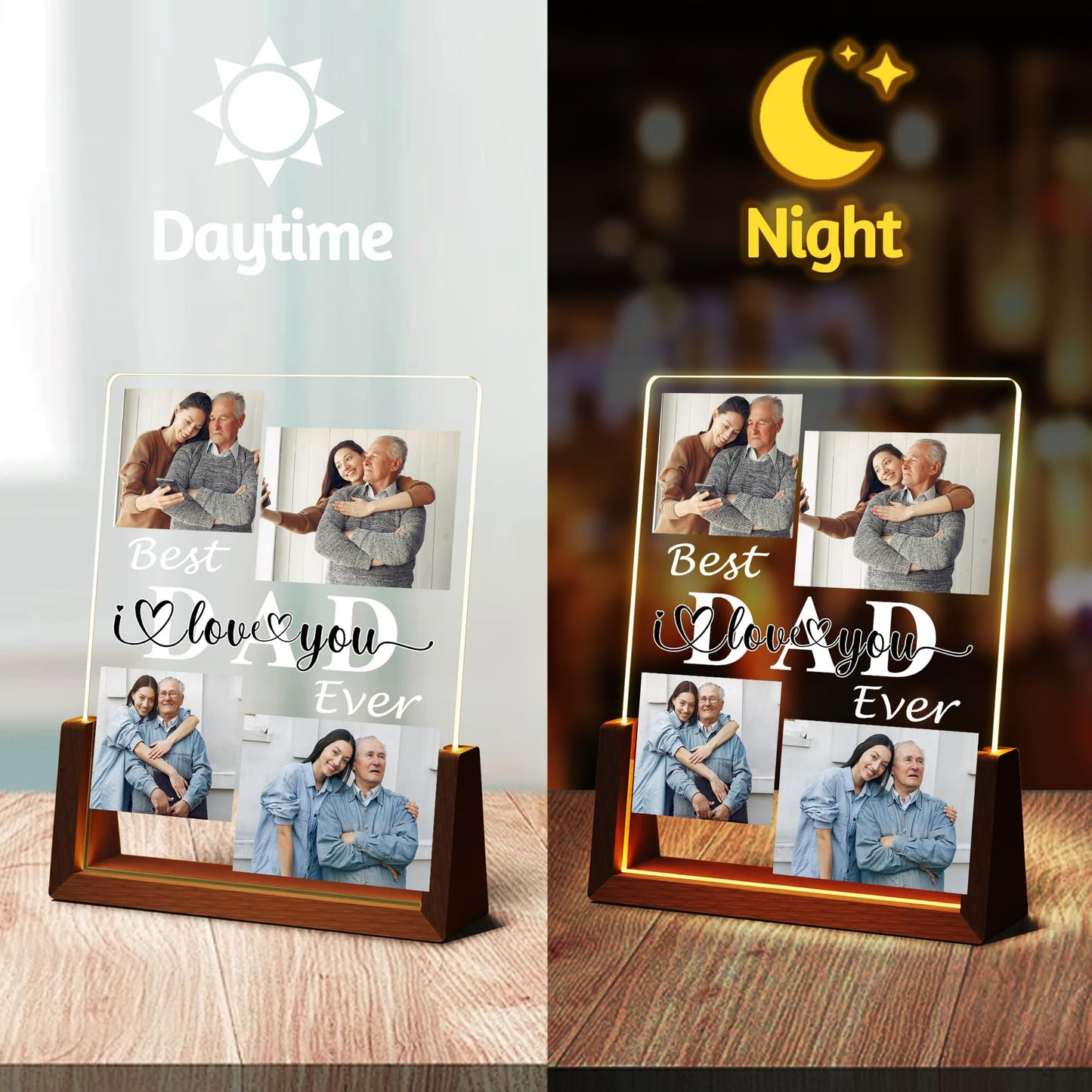 Fathers Day Personalized Gifts For Dad Grandpa Husband From Daughter Son Kids Wife  Custom Light Up Picture Frame Acrylic Plaque  Customized Best Dad Ever Gifts For Fathers Day Christmas Birthday