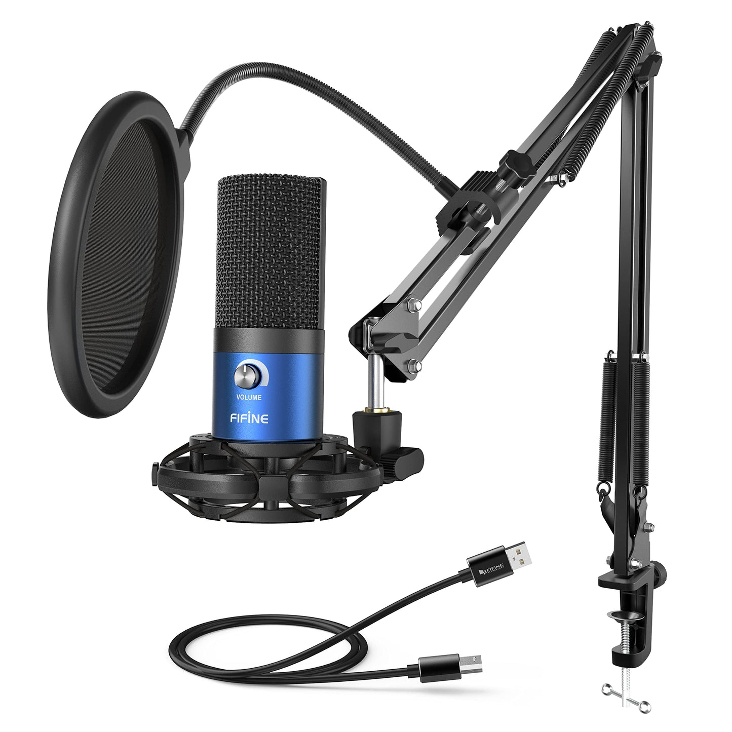 FIFINE USB Recording PC Microphone Kit, Computer Condenser Cardioid Mic on Mac Windows PS4/PS5, for Streaming, Podcasting, Gamin