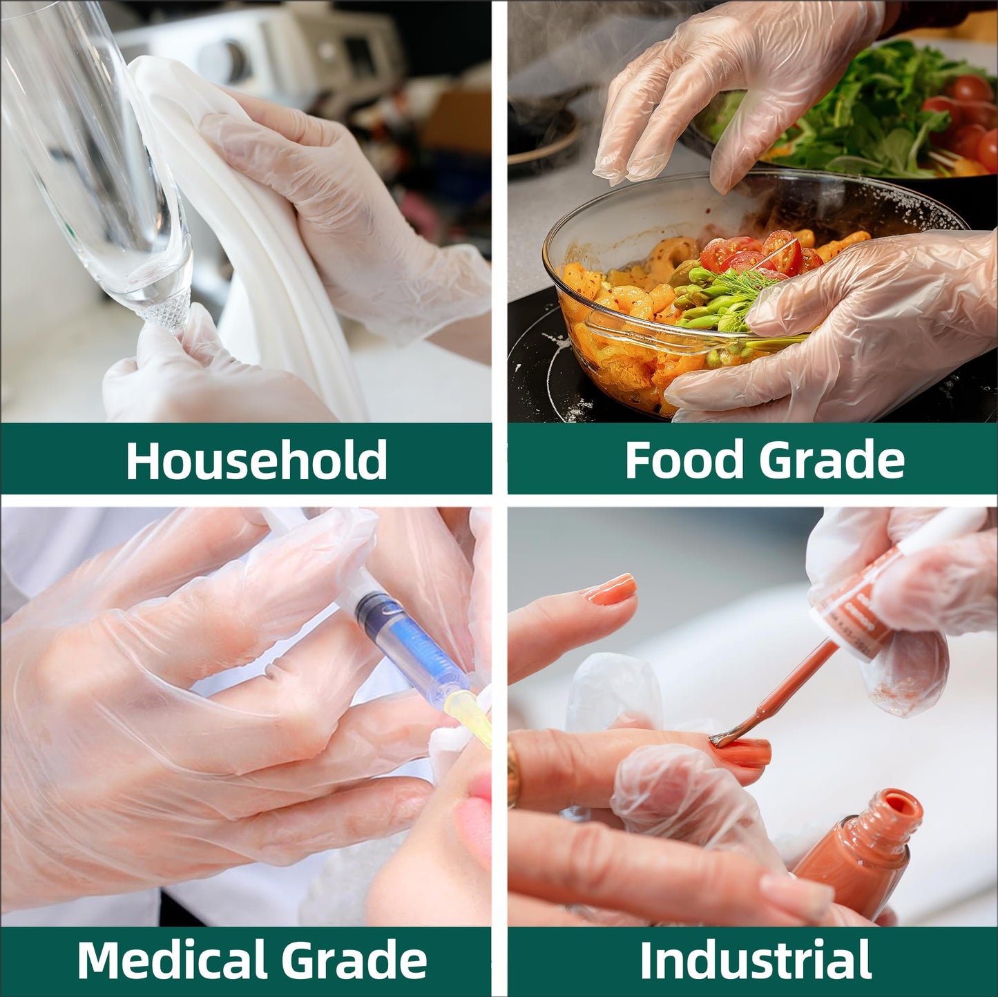 Supmedic Vinyl Disposable Exam Gloves, Clear 4 Mil Powder-Free Latex-Free Medical Food-Safe Cooking Cleaning Glove, 100 Pcs (Medium)
