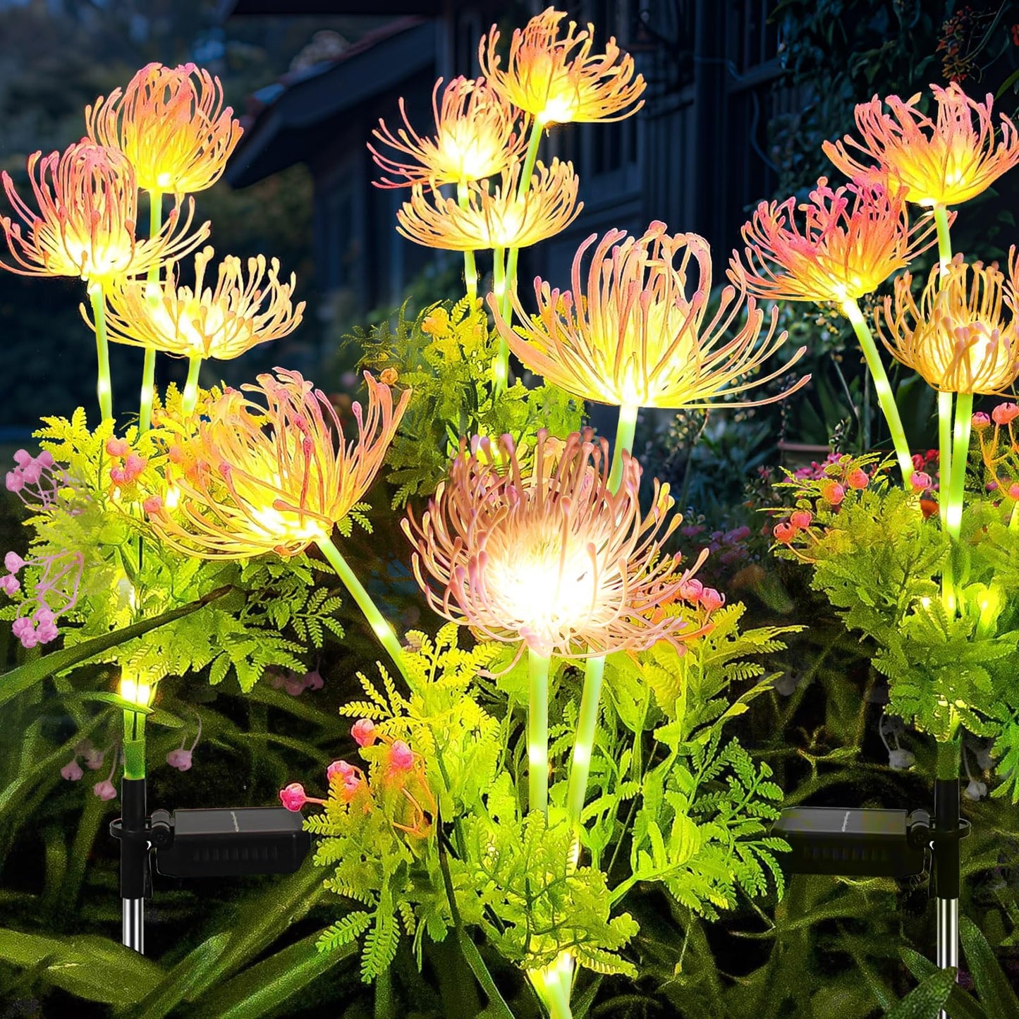 Syouhome 4-Pack 12 Head Solar Flowers Lights  Waterproof Solar Garden Lights Outdoor For Christmas  Flower Lights With Glowing Stems  For Flowerpot Yard Pathway Balcony Patio Garden Decor