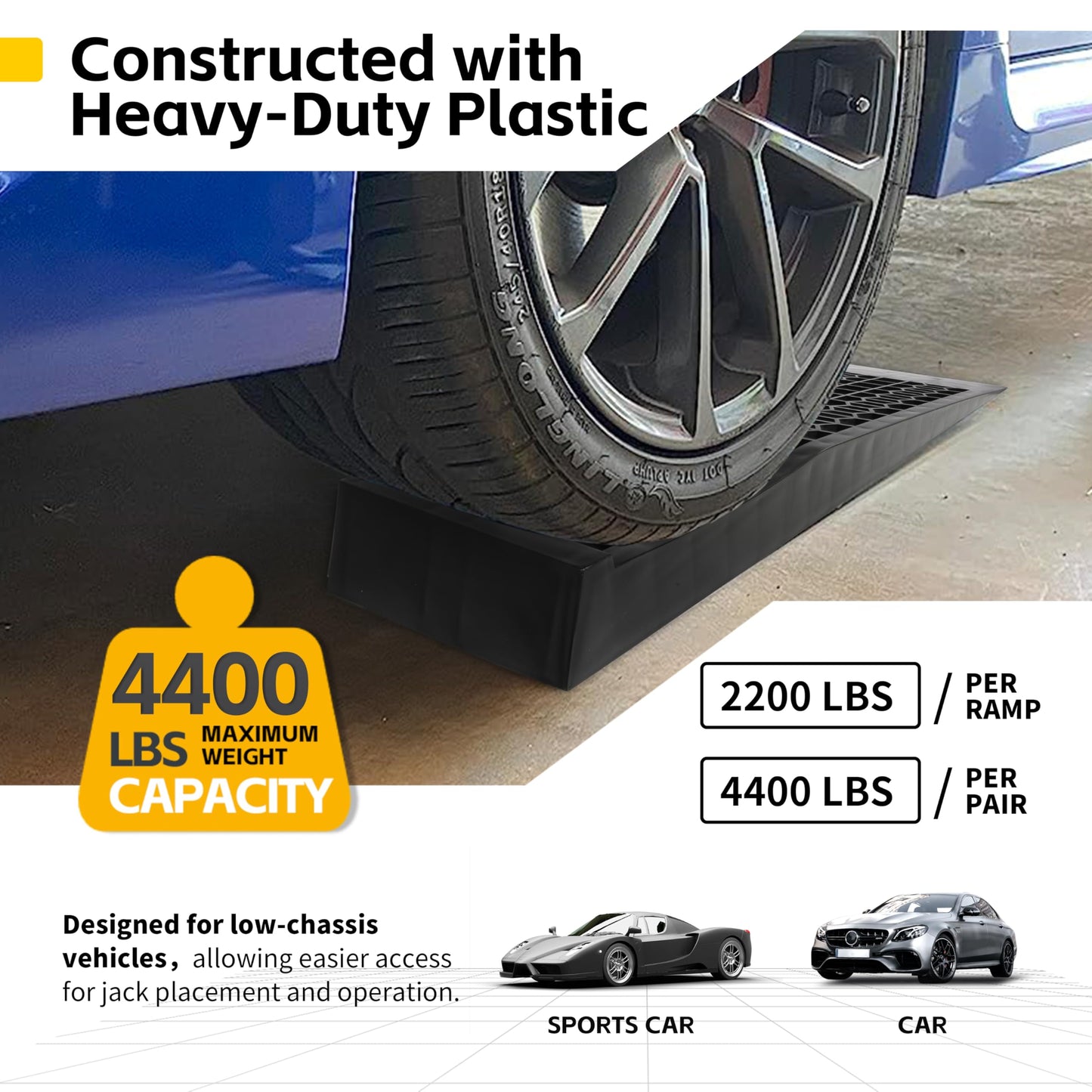 MaxxHaul 50516 4,400 lb. Capacity Low Profile Car Ramps, 2-Count, Black (Pack of 1)