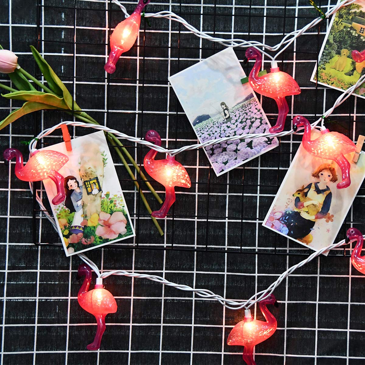Sunsgne Pink Flamingo Outdoor String Lights - Fun Summer Patio Decor, Plastic Glass, Perfect For Parties And Bedrooms