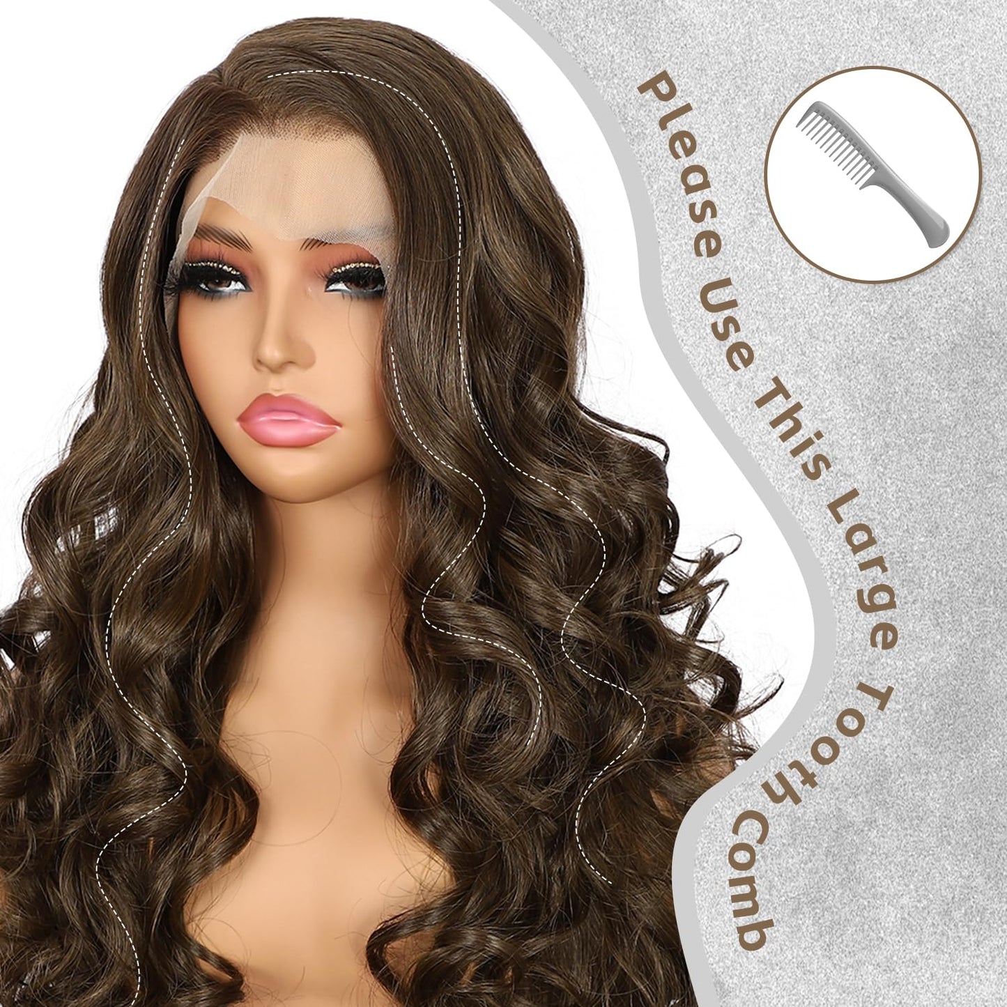 BABEHERS Chocolate Brown Lace Front Wig for Women 13x4 Long Wavy Synthetic Wigs Pre-plucked Natural Hairline Lightweight Heat Re