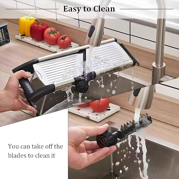 Mandoline Slicer for Kitchen, Adjustable Stainless Steel Vegetable Chopper & Food Slicer for Potato, Onion, Tomato, Cucumber & Fruit, Includes Julienne Blades & Cut-Resistant Gloves