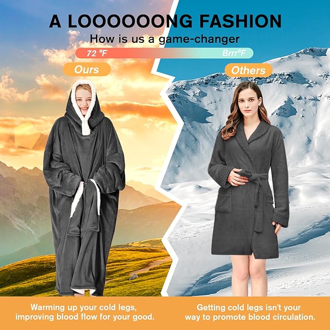 yescool Wearable Blanket Hoodie, Flannel Sherpa Fleece Blanket Sweatshirt for Adults Women Men,One Size Fits All