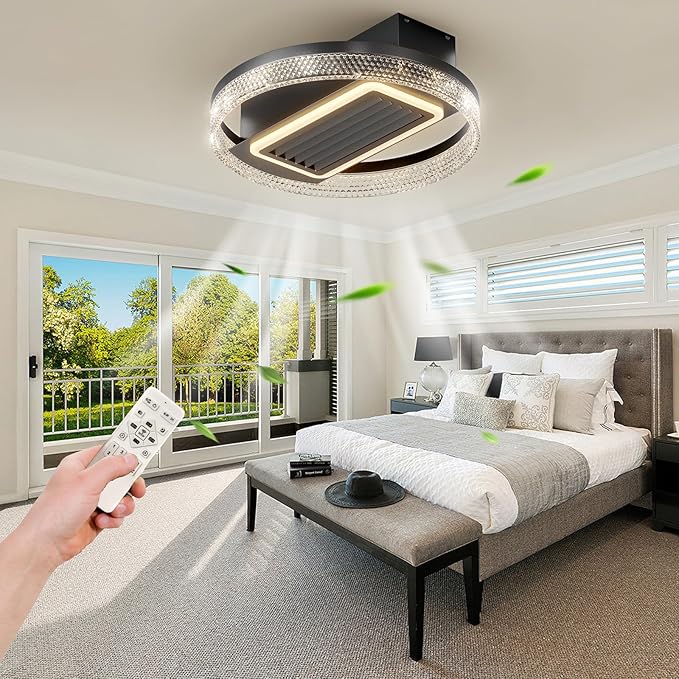NicBex Ceiling Fan 20 Inch Modern Ceiling Fans with Lights Ceiling Fan with Remote Control Bladeless Ceiling Fans with Reversible Motor for Bedroom, Living Room, Black